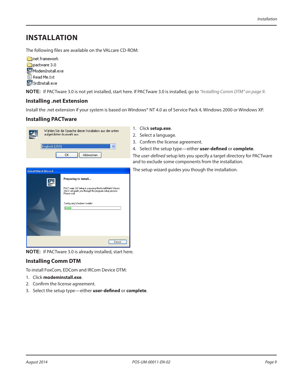 Installation, Installing .net extension, Installing pactware | Installing comm dtm | Badger Meter SRD/SRI Valve Positioners User Manual | Page 9 / 100