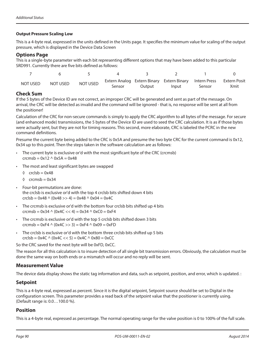 Check sum, Measurement value, Setpoint | Position | Badger Meter SRD/SRI Valve Positioners User Manual | Page 90 / 100