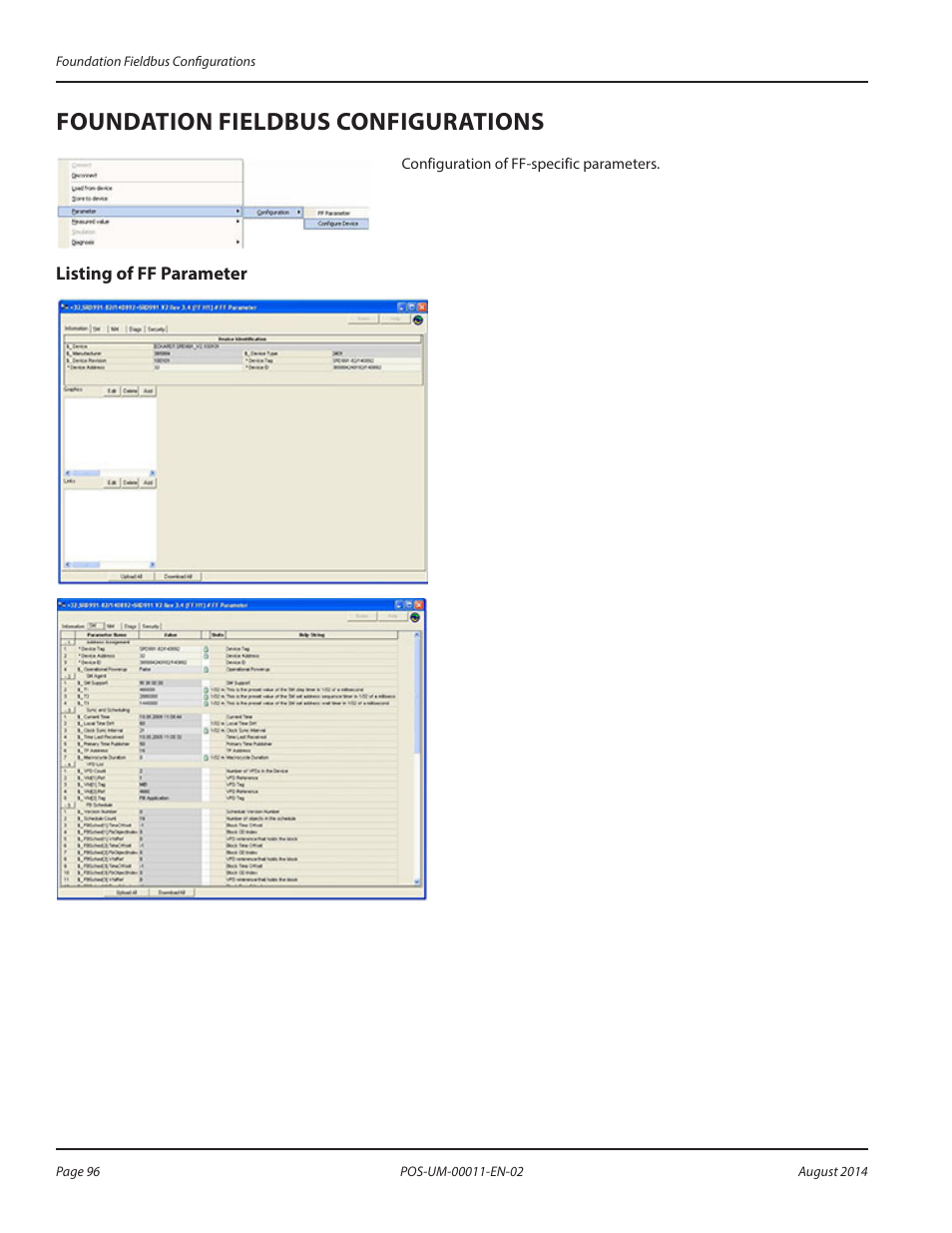 Foundation fieldbus configurations, Listing of ff parameter | Badger Meter SRD/SRI Valve Positioners User Manual | Page 96 / 100