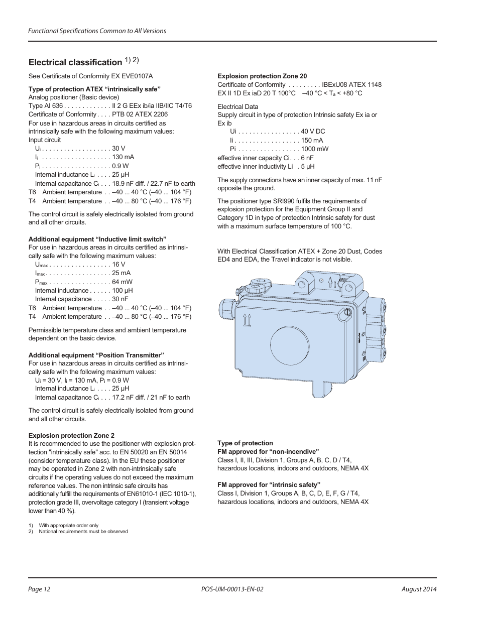 Electrical classification | Badger Meter SRD/SRI Valve Positioners User Manual | Page 12 / 24