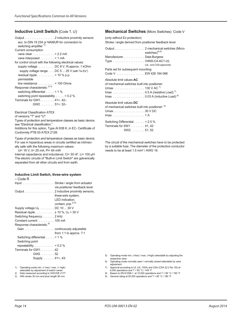 Inductive limit switch, Mechanical switches | Badger Meter SRD/SRI Valve Positioners User Manual | Page 14 / 24