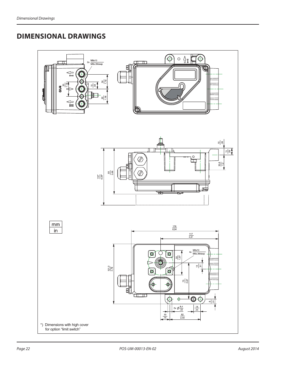 Dimensional drawings, Dimensional drawings 22 | Badger Meter SRD/SRI Valve Positioners User Manual | Page 22 / 24