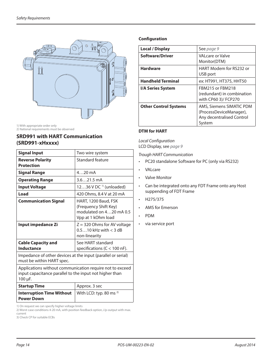 Srd991 with hart communication (srd991-xhxxxx), Srd991 with hart communication, Srd991-xhxxxx) 14 | Badger Meter SRD/SRI Valve Positioners User Manual | Page 14 / 40