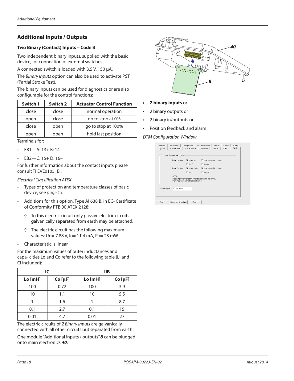 Additional inputs / outputs, Additional inputs / outputs 18 | Badger Meter SRD/SRI Valve Positioners User Manual | Page 18 / 40
