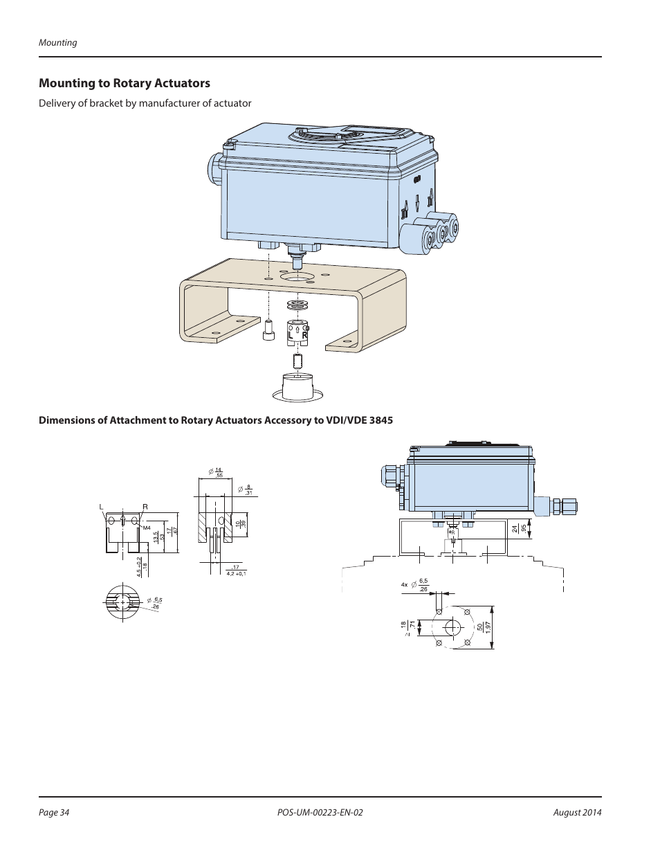 Mounting to rotary actuators, Mounting to rotary actuators 34 | Badger Meter SRD/SRI Valve Positioners User Manual | Page 34 / 40
