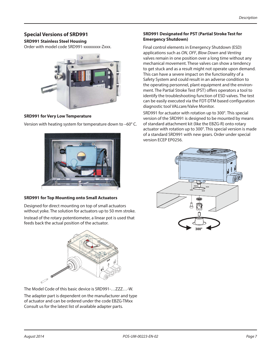 Special versions of srd991, Special versions of srd991 7 | Badger Meter SRD/SRI Valve Positioners User Manual | Page 7 / 40