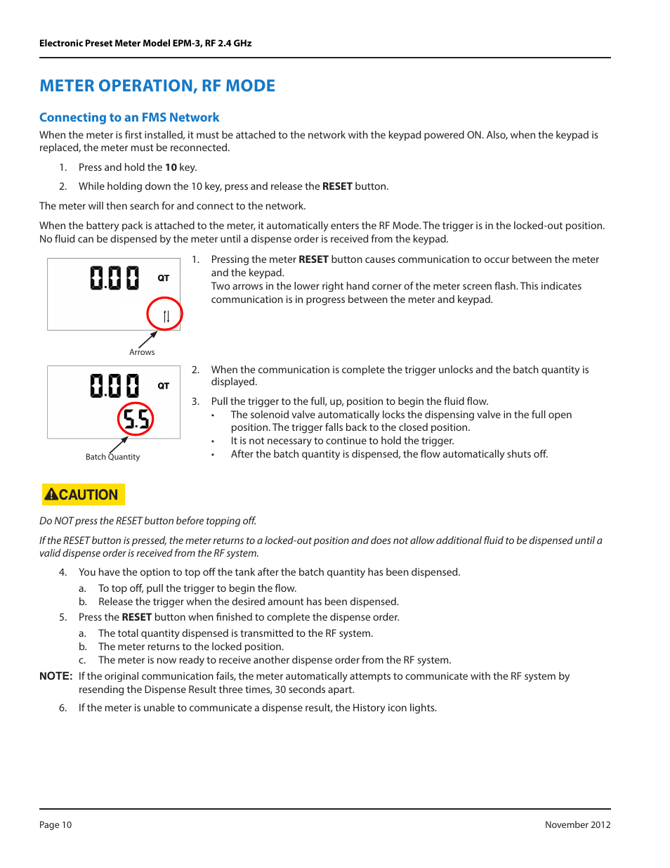 Meter operation, rf mode, Connecting to an fms network | Badger Meter Fluid Management System User Manual | Page 10 / 28