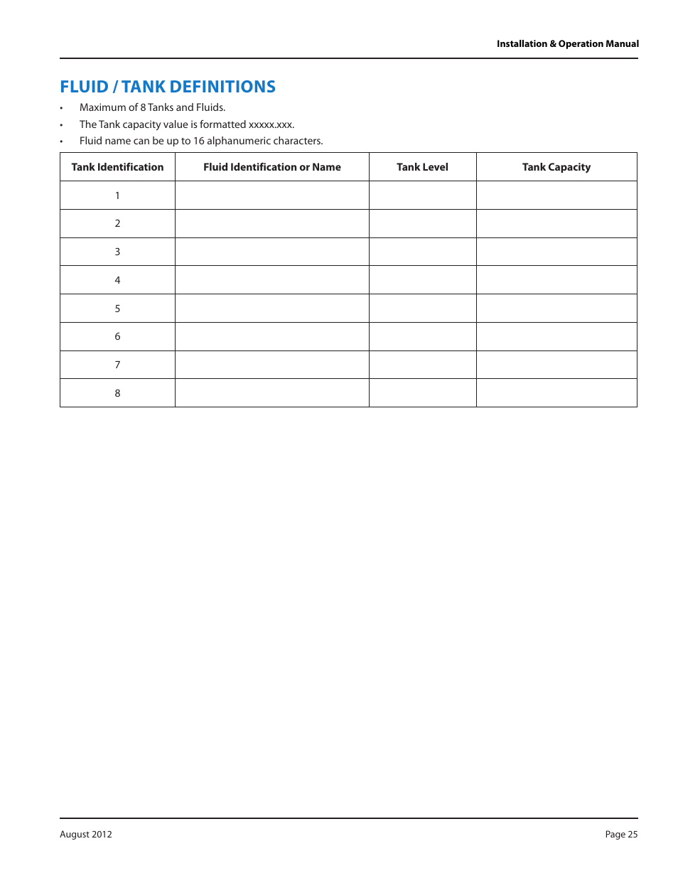 Fluid / tank definitions, Fluid / tank definitions 25 | Badger Meter Fluid Management System User Manual | Page 25 / 32