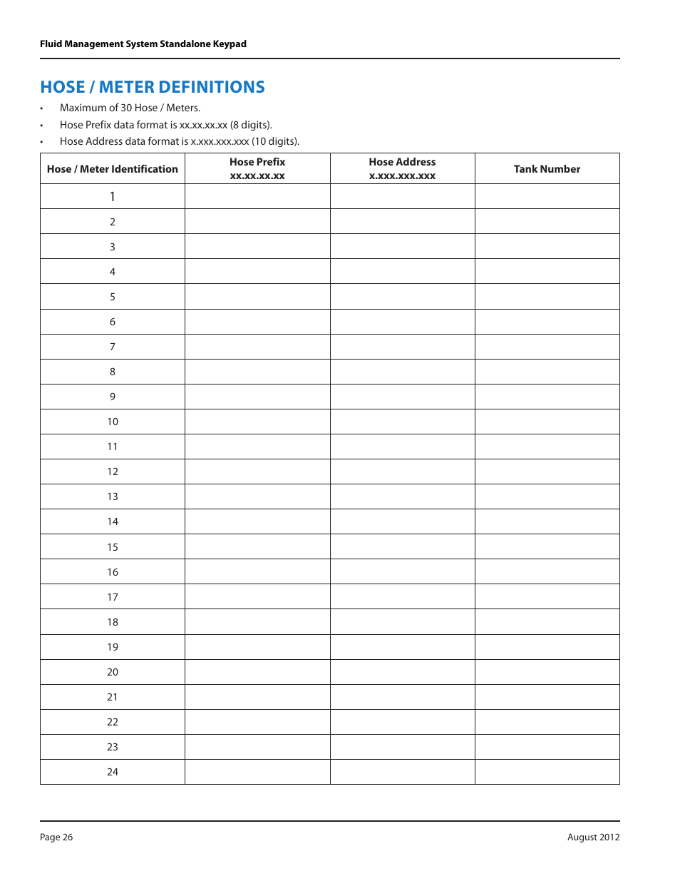 Hose / meter definitions, Hose / meter definitions 26 | Badger Meter Fluid Management System User Manual | Page 26 / 32