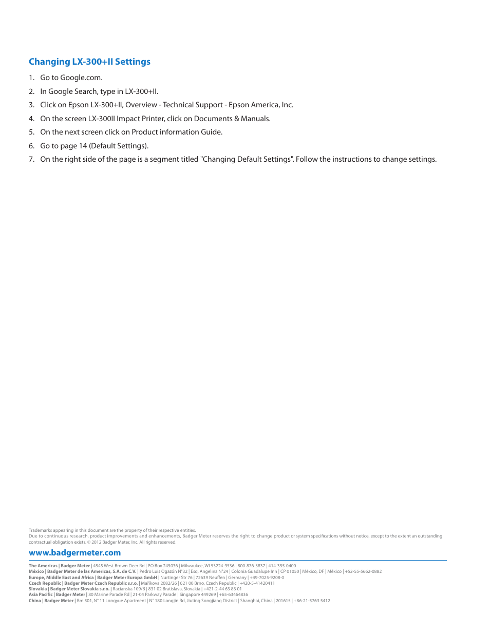 Changing lx-300+ii settings, Changing lx-300+ii settings 32 | Badger Meter Fluid Management System User Manual | Page 32 / 32