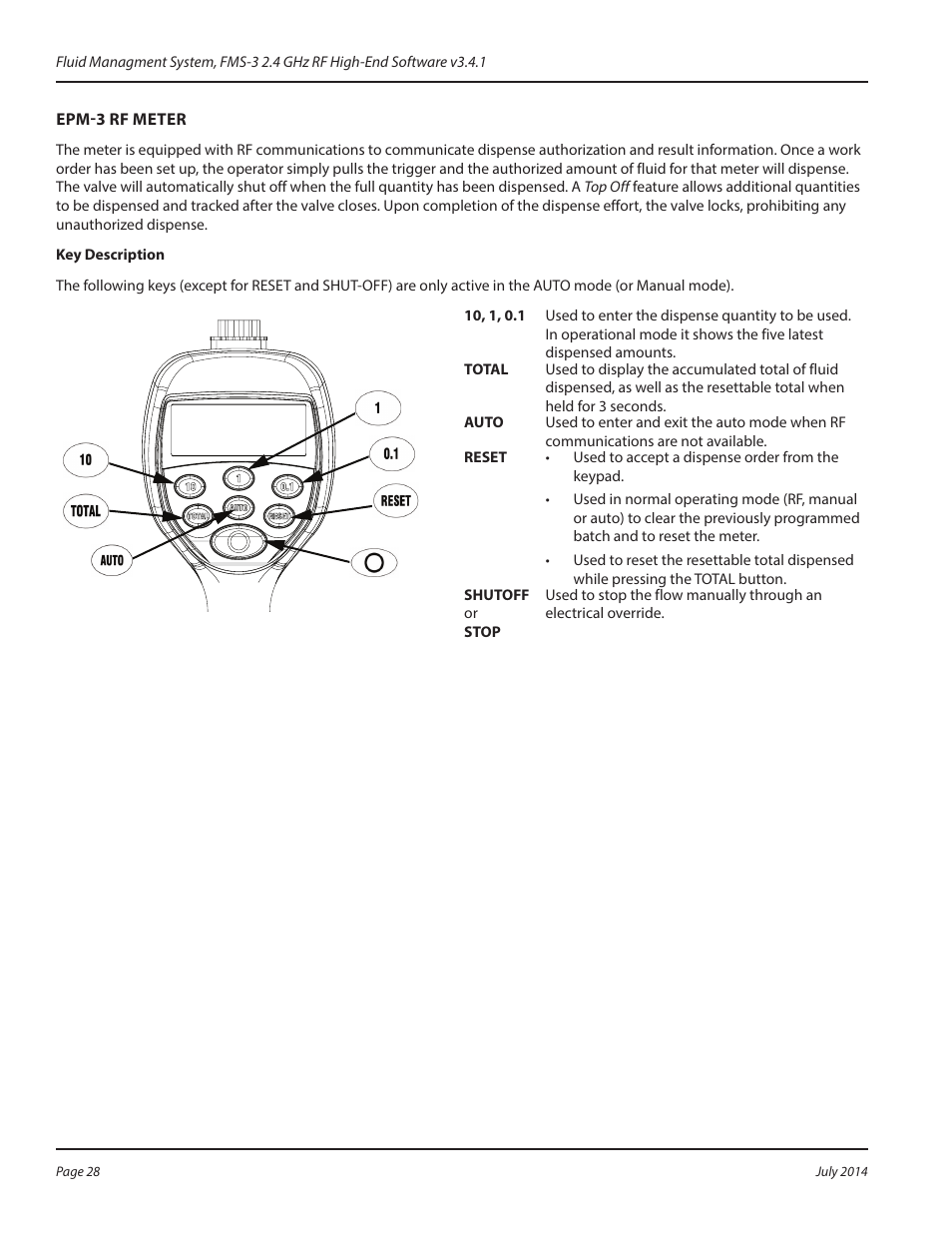 Epm-3 rf meter, Key description | Badger Meter Fluid Management System User Manual | Page 28 / 60