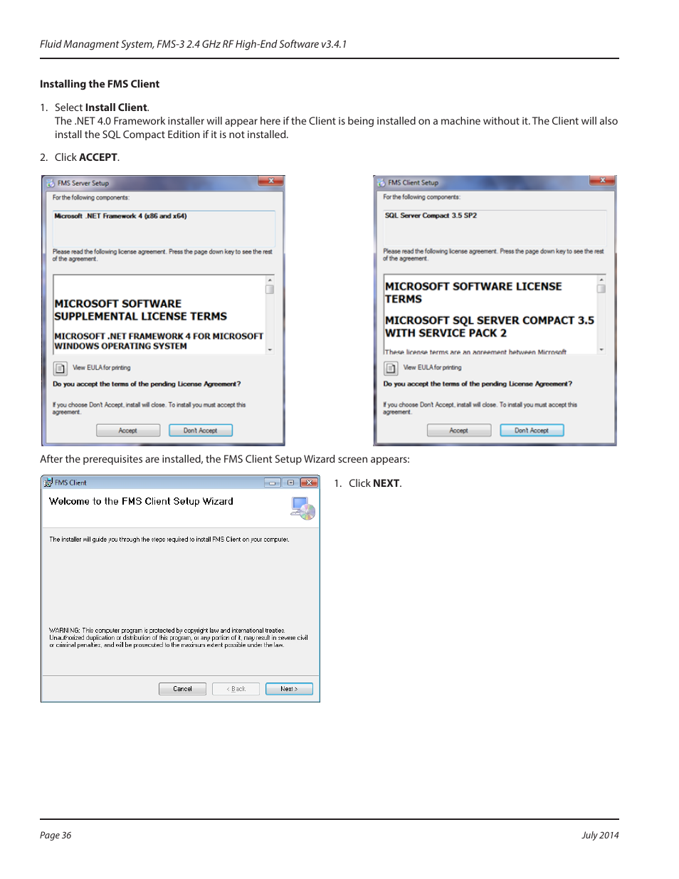 Installing the fms client | Badger Meter Fluid Management System User Manual | Page 36 / 60