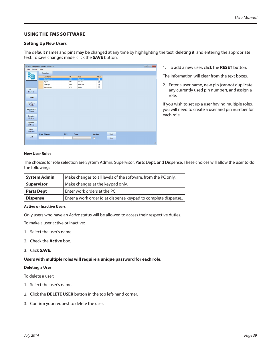 Using the fms software, Setting up new users | Badger Meter Fluid Management System User Manual | Page 39 / 60