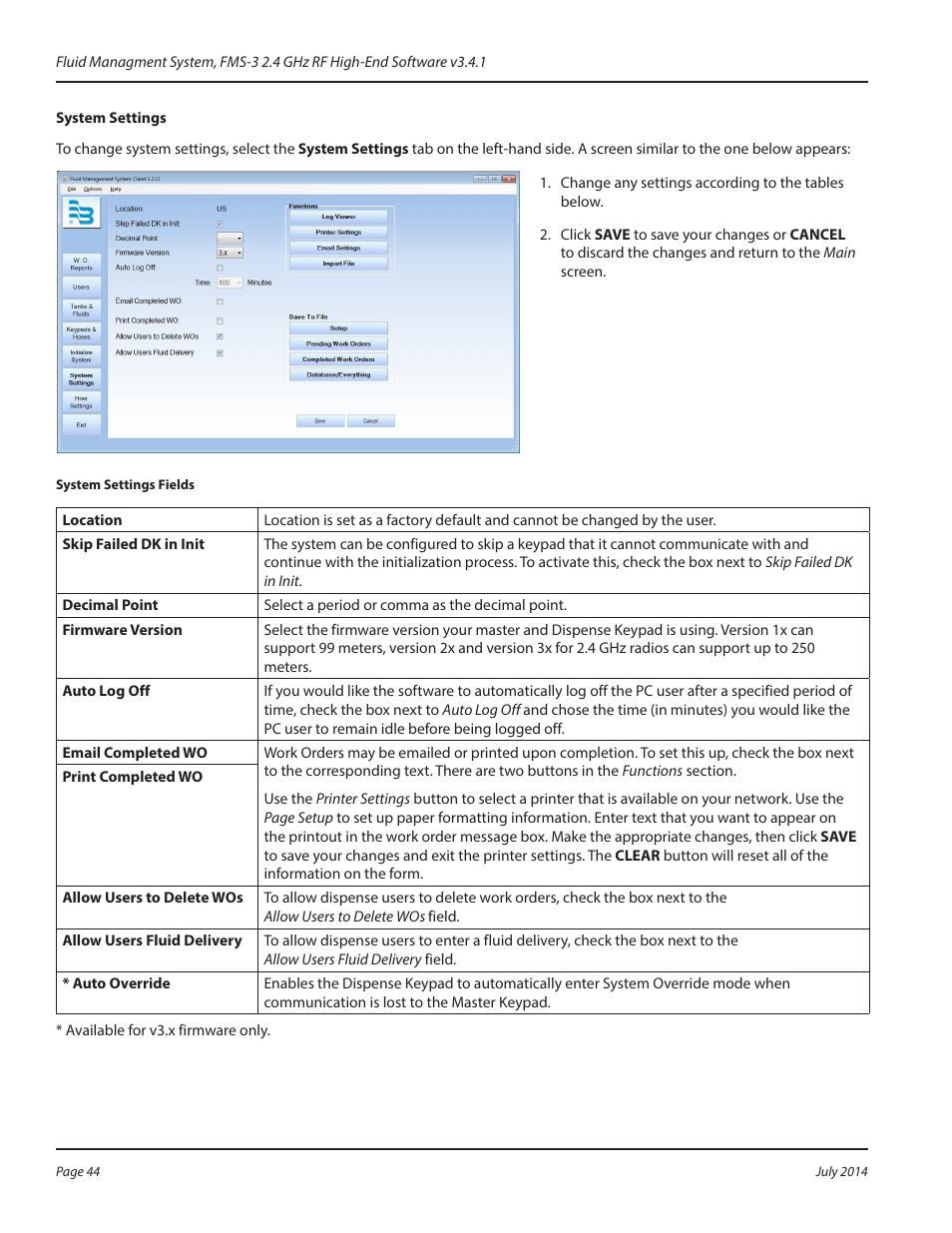 System settings | Badger Meter Fluid Management System User Manual | Page 44 / 60