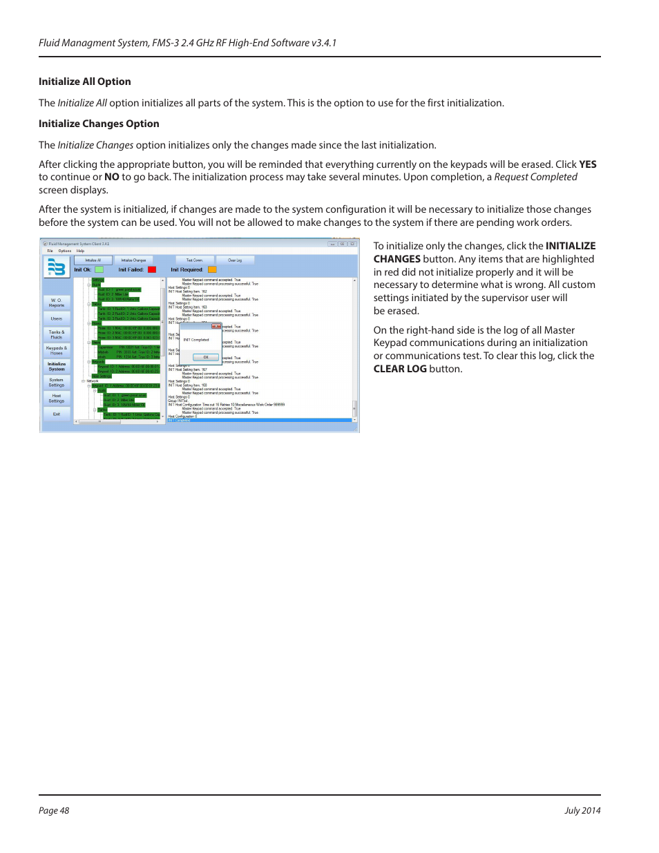 Initialize all option, Initialize changes option, Initialize all option initialize changes option | Badger Meter Fluid Management System User Manual | Page 48 / 60