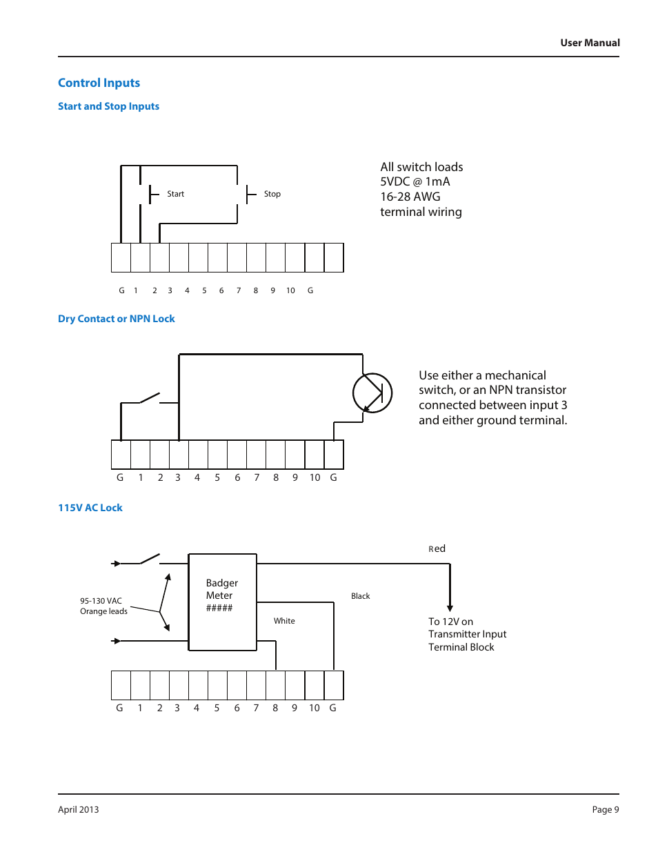 Control inputs | Badger Meter Water Conditioning User Manual | Page 9 / 16