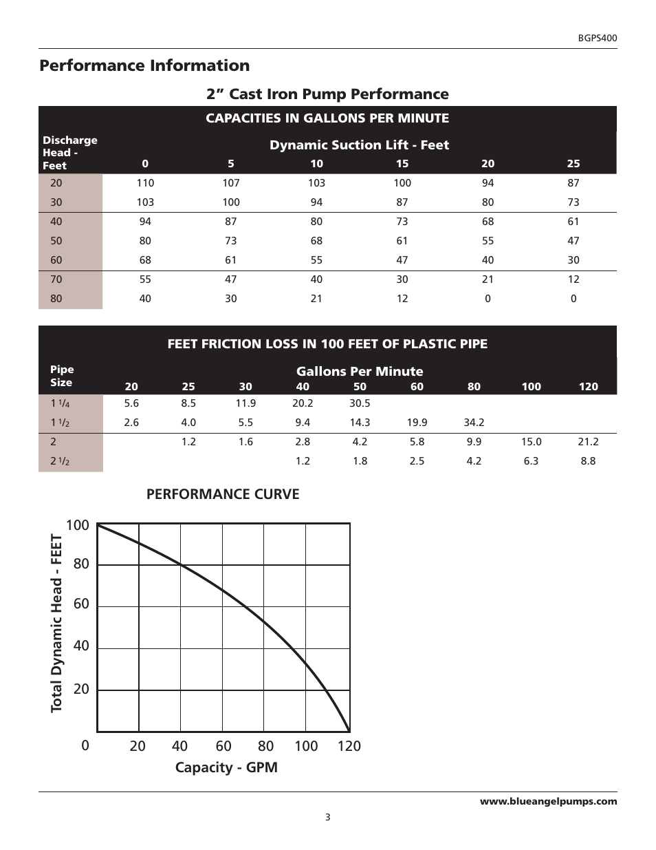 Performance information | Blue Angel Pumps BGPS400 User Manual | Page 3 / 8