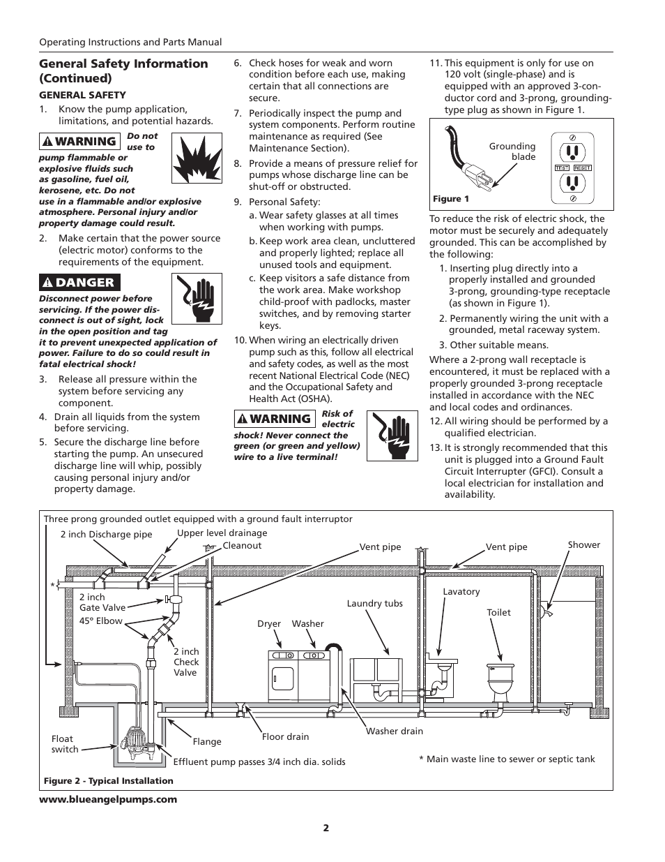 General safety information (continued) | Blue Angel Pumps BEFL33-2 User Manual | Page 2 / 20