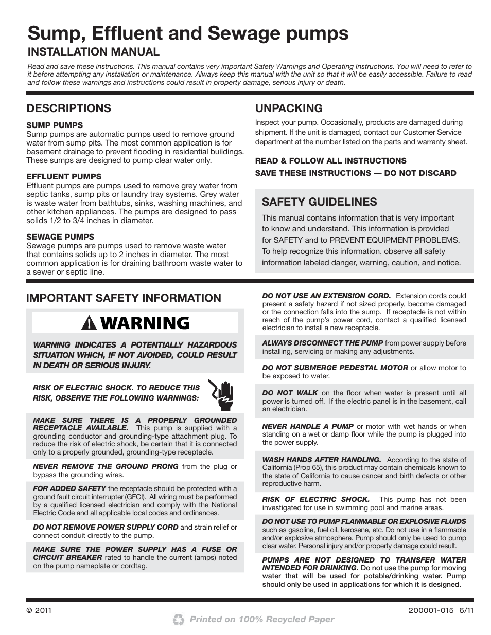 Blue Angel Pumps SSBCS100 User Manual | 24 pages