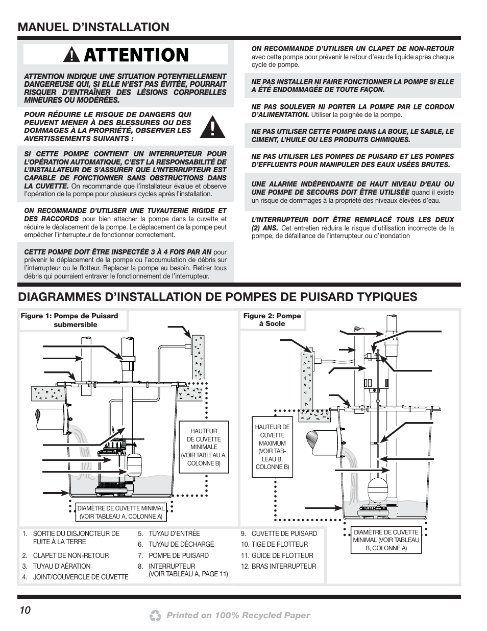 Manuel d’installation | Blue Angel Pumps SSBCS100 User Manual | Page 10 / 24