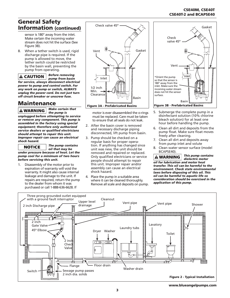 Maintenance, General safety information, Continued) | Blue Angel Pumps CSE40TODS User Manual | Page 3 / 20