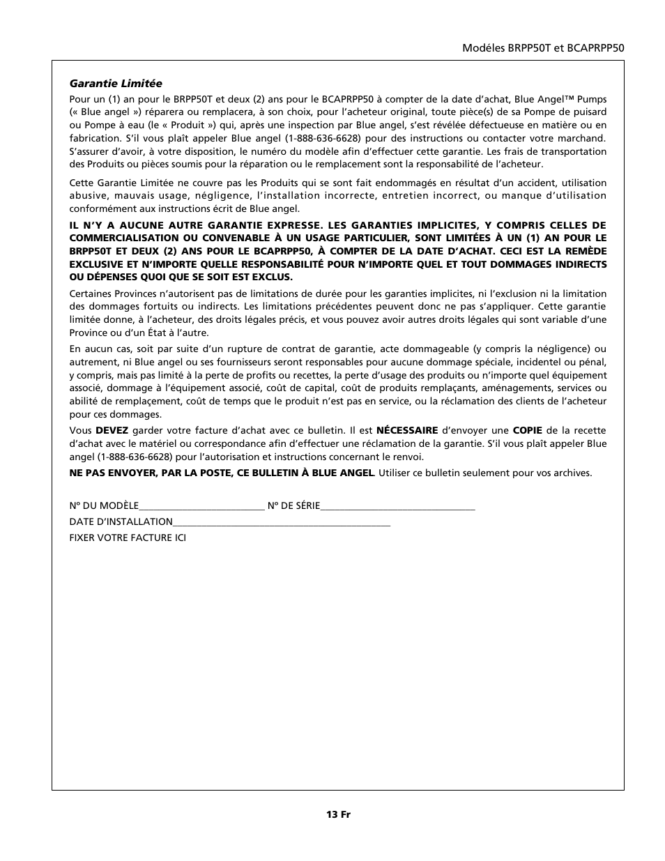 Blue Angel Pumps BCAPRPP50 User Manual | Page 13 / 20