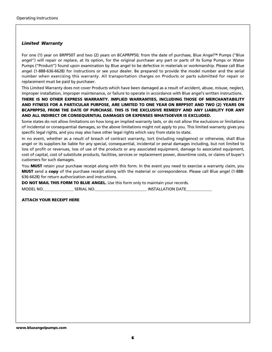 Blue Angel Pumps BCAPRPP50 User Manual | Page 6 / 20