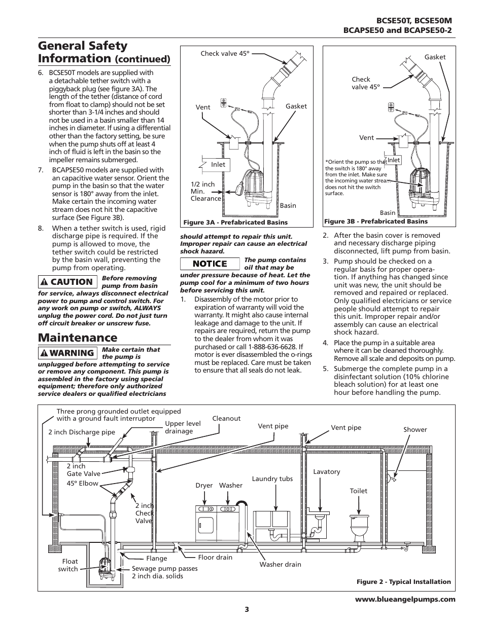 Maintenance, General safety information, Continued) | Blue Angel Pumps BCAPSE50ODS User Manual | Page 3 / 20