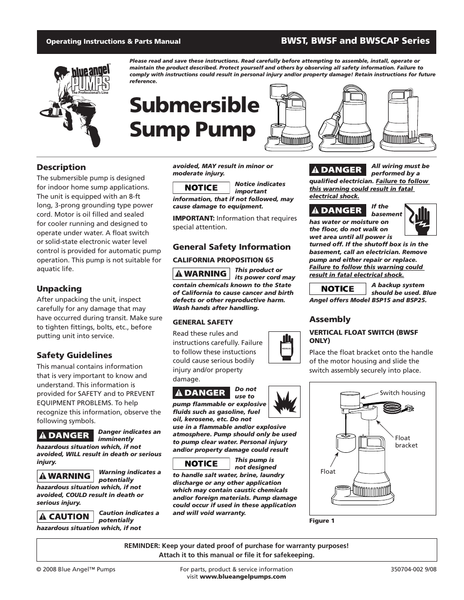 Blue Angel Pumps BWST50 User Manual | 20 pages