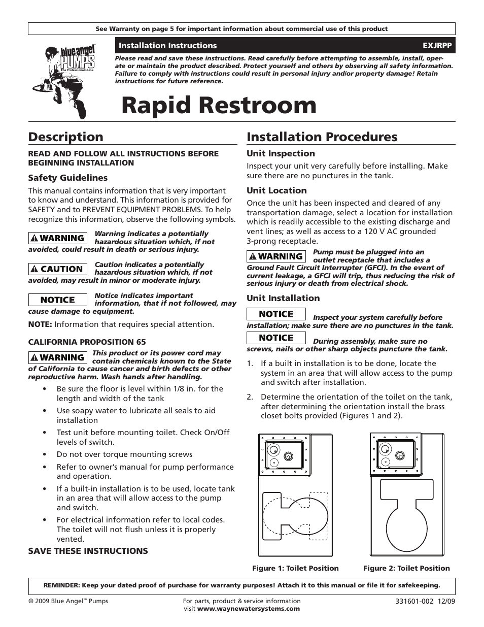 Blue Angel Pumps BEZJRPP50 User Manual | 16 pages