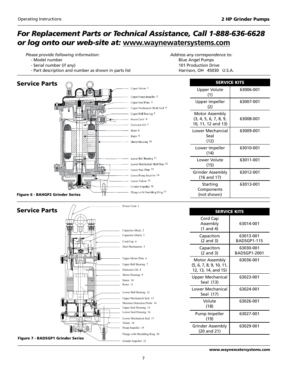 Service parts | Blue Angel Pumps 63042-BLA1 User Manual | Page 7 / 8