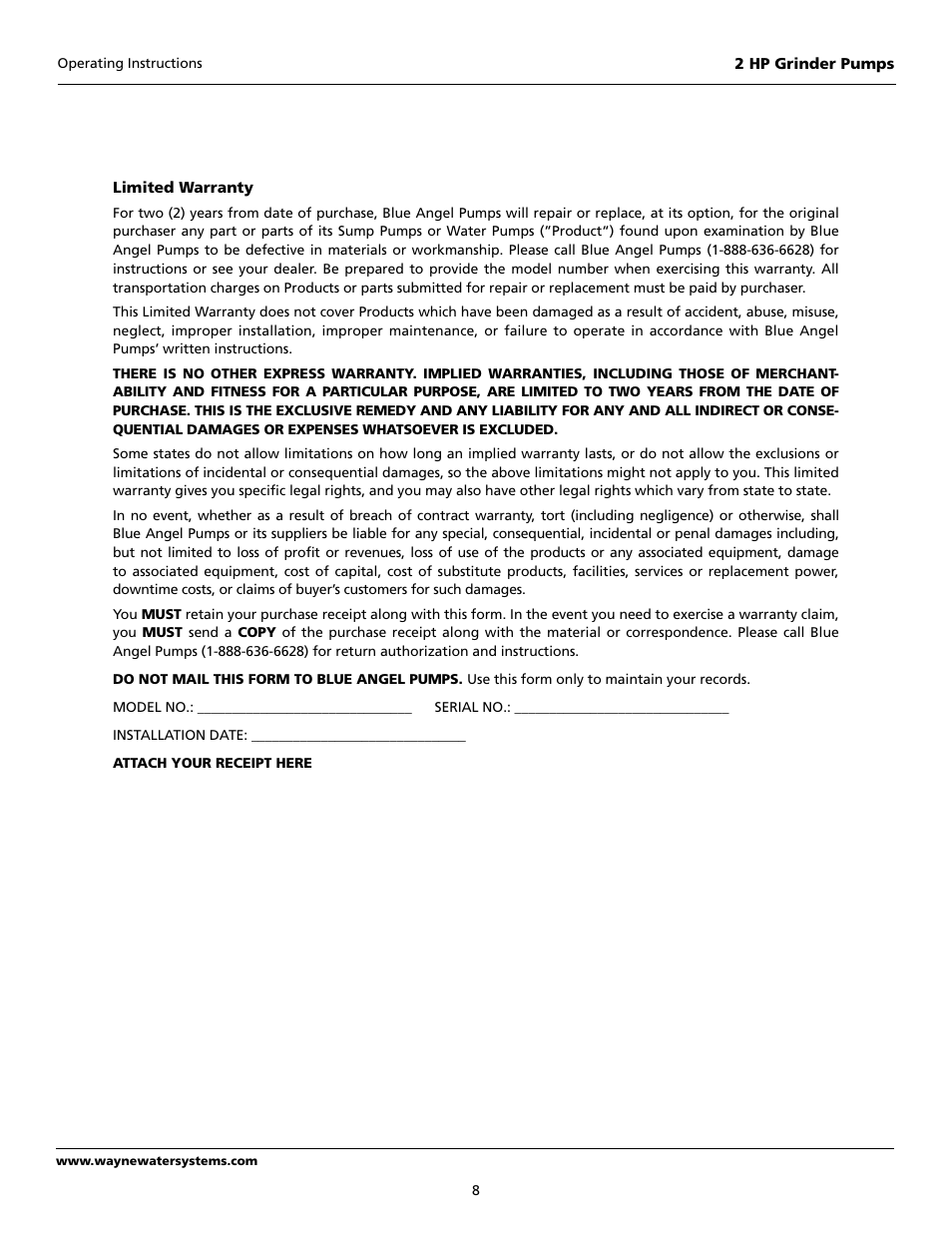 Blue Angel Pumps 63042-BLA1 User Manual | Page 8 / 8