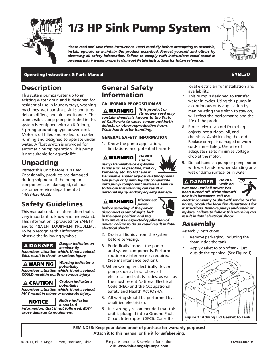 Blue Angel Pumps SYBL30 User Manual | 20 pages