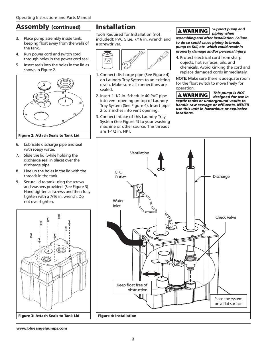 Installation, Assembly | Blue Angel Pumps SYBL30 User Manual | Page 2 / 20