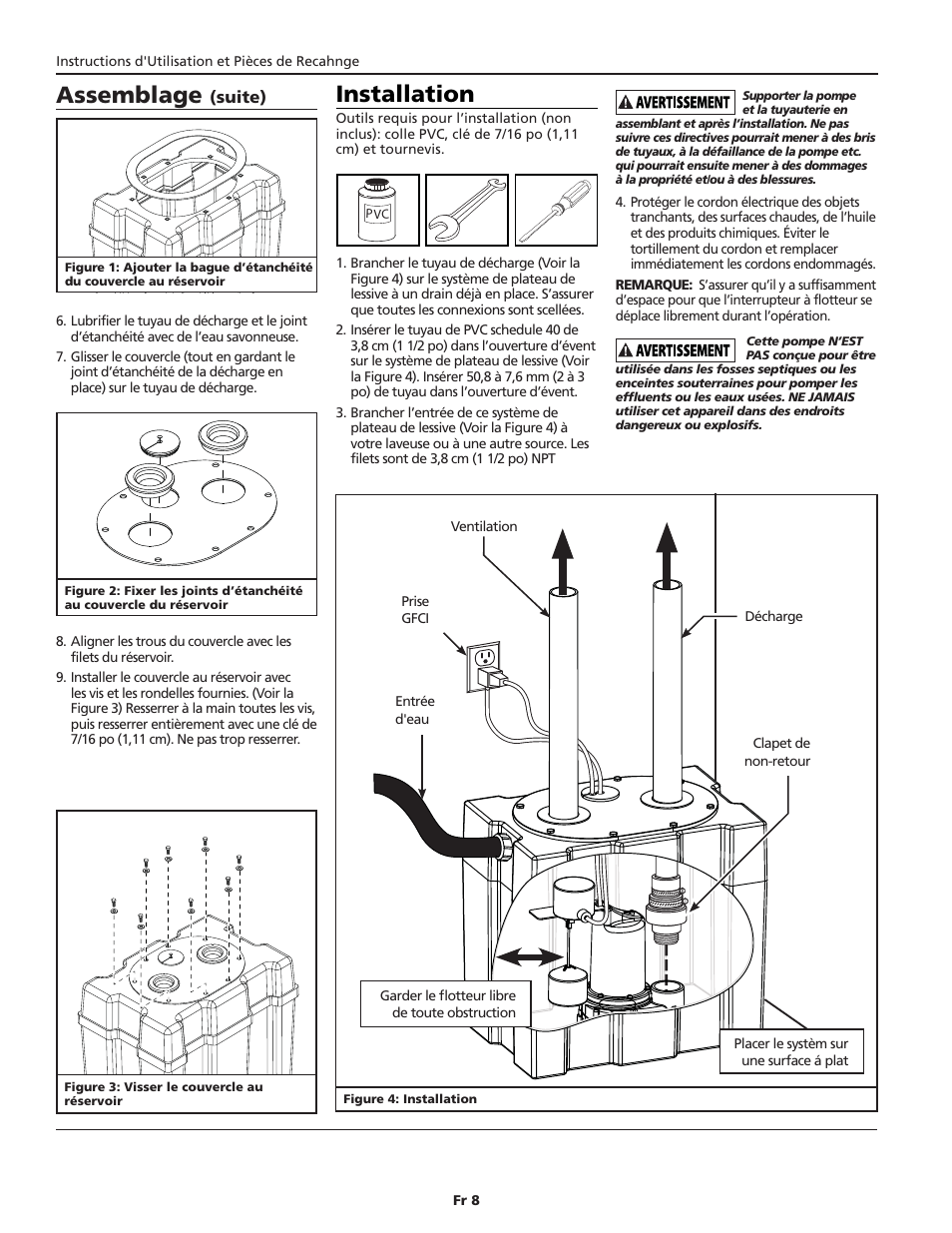 Installation, Assemblage | Blue Angel Pumps SYBL30 User Manual | Page 8 / 20