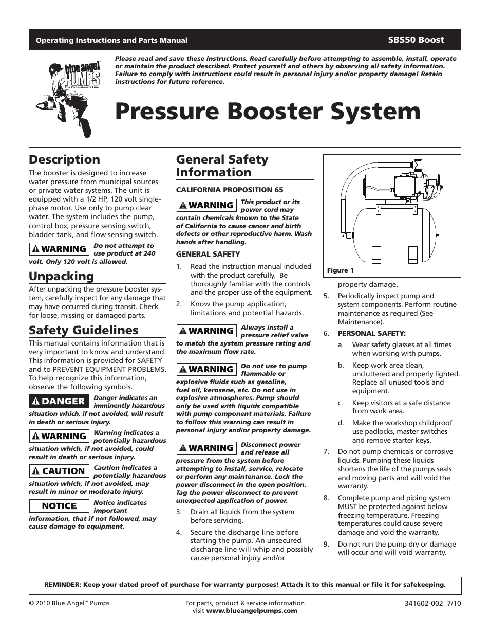 Blue Angel Pumps SBS50BOOST User Manual | 24 pages