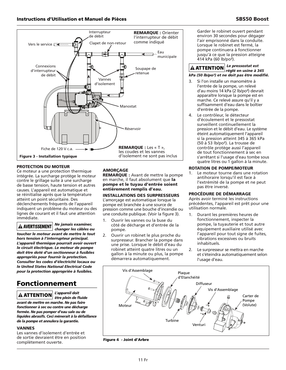 Fonctionnement, Sbs50 boost | Blue Angel Pumps SBS50BOOST User Manual | Page 11 / 24