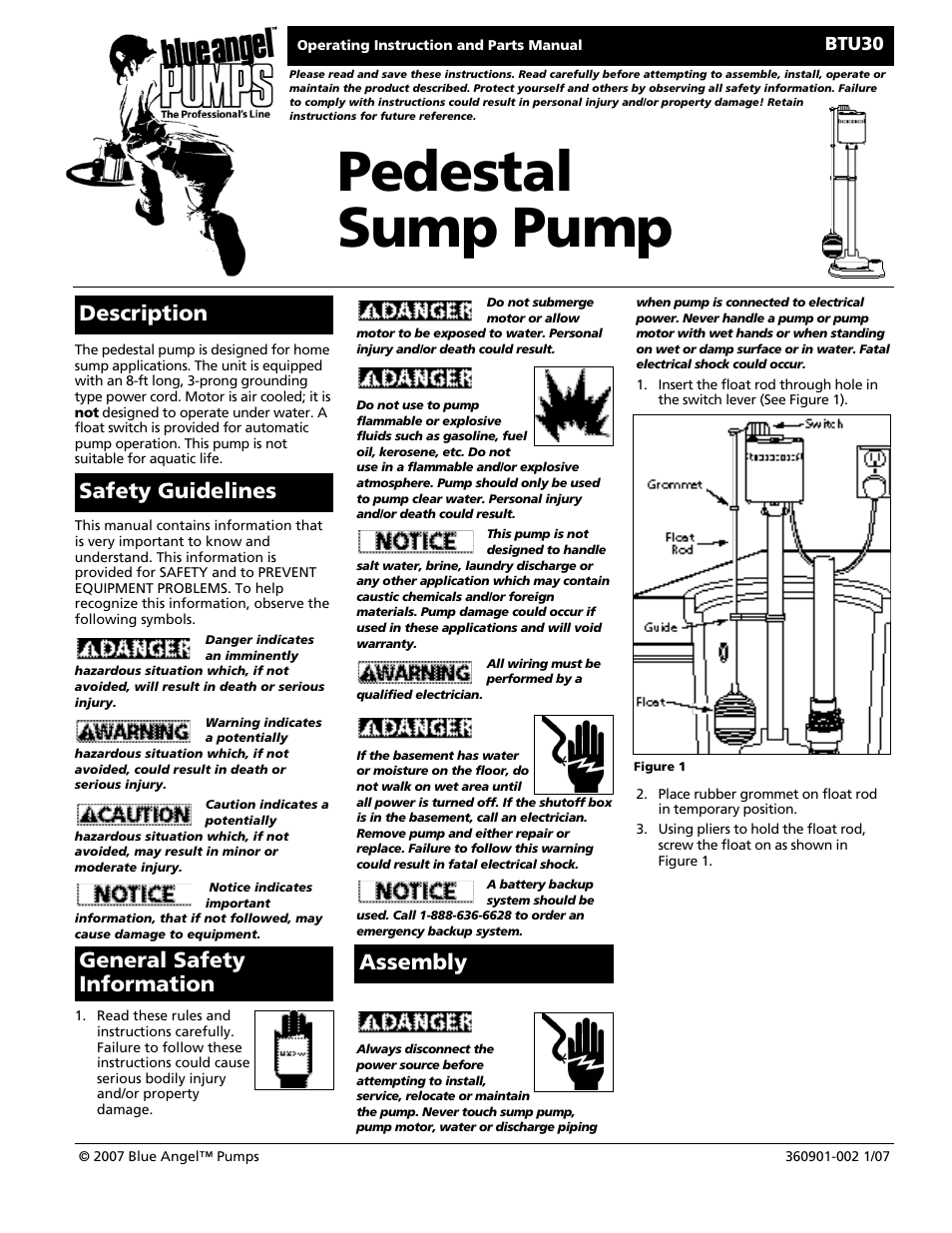 Blue Angel Pumps BTU30 User Manual | 12 pages