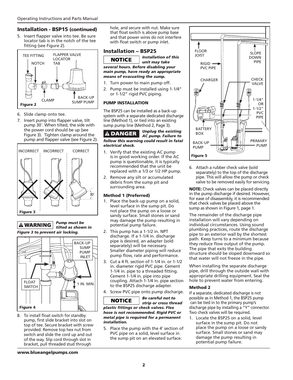 Installation – bsp25, Installation - bsp15 | Blue Angel Pumps BSSF20 User Manual | Page 2 / 20