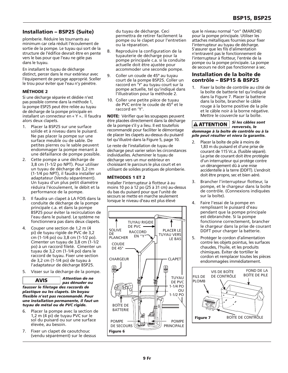 Bsp15, bsp25, Installation – bsp25 (suite) | Blue Angel Pumps BSSF20 User Manual | Page 9 / 20