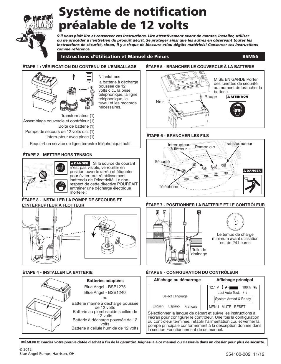 Système de notification préalable de 12 volts | Blue Angel Pumps BSM55 User Manual | Page 13 / 40