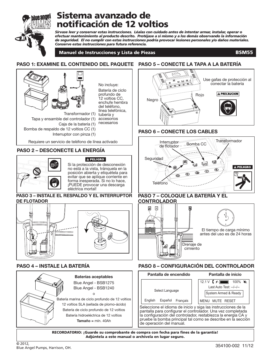 Sistema avanzado de notificación de 12 voltios | Blue Angel Pumps BSM55 User Manual | Page 26 / 40