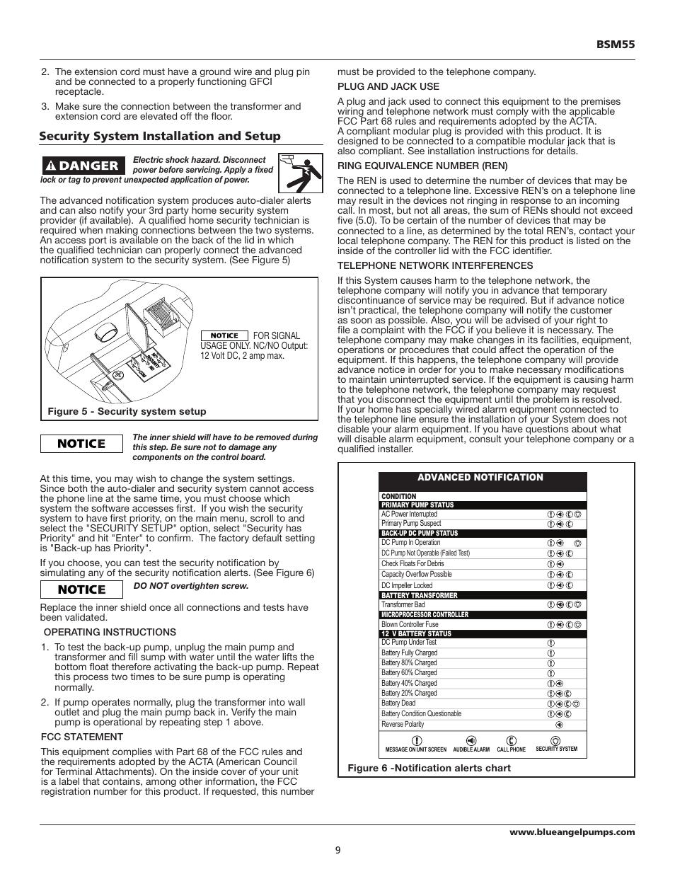 Security system installation and setup | Blue Angel Pumps BSM55 User Manual | Page 9 / 40