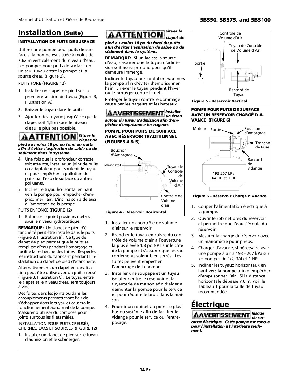 Électrique, Installation, Suite) | Blue Angel Pumps SBS100 User Manual | Page 14 / 32