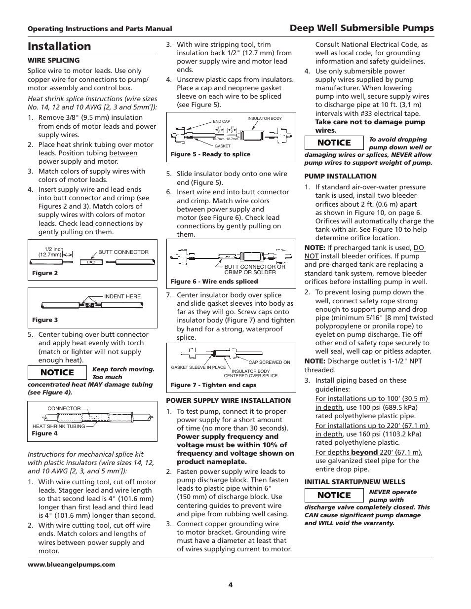 Installation, Deep well submersible pumps | Blue Angel Pumps TB100S10-2 User Manual | Page 4 / 28