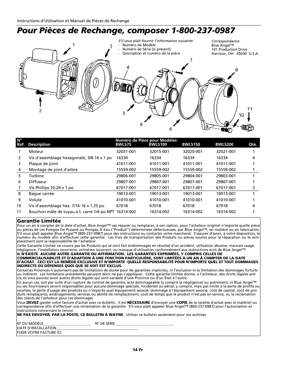 Blue Angel Pumps BWLS200 User Manual | Page 14 / 20