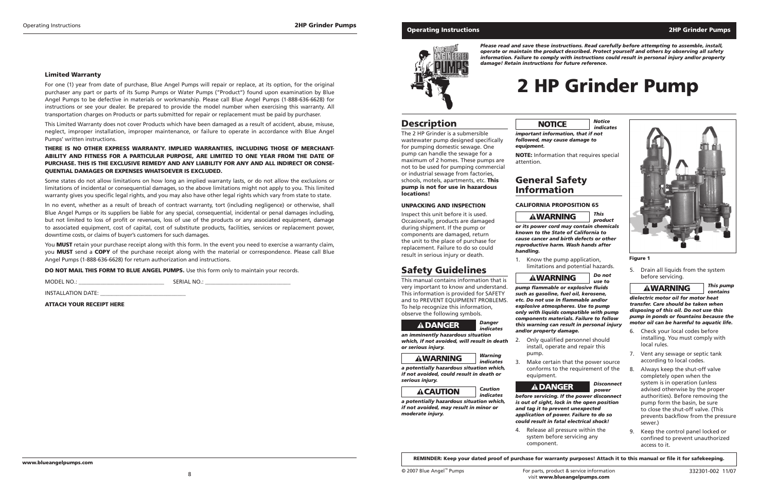 Blue Angel Pumps BAHGP2-2021E1 User Manual | 4 pages