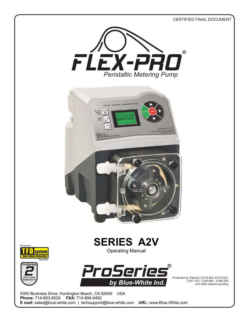 Blue-White FLEX-PRO A2 ProSeries Peristaltic Pump User Manual | 34 pages