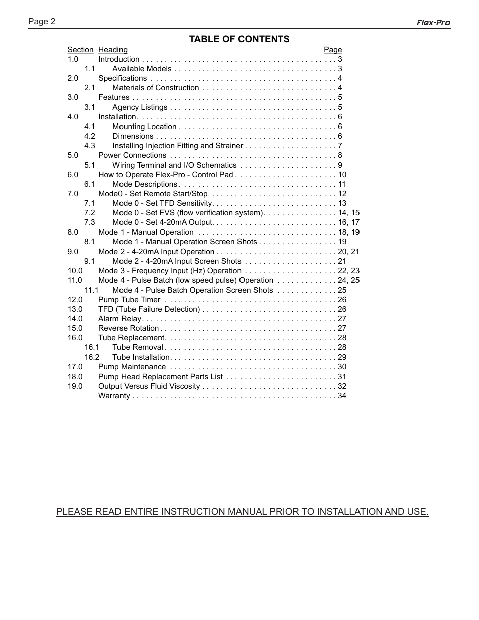 Blue-White FLEX-PRO A2 ProSeries Peristaltic Pump User Manual | Page 2 / 34