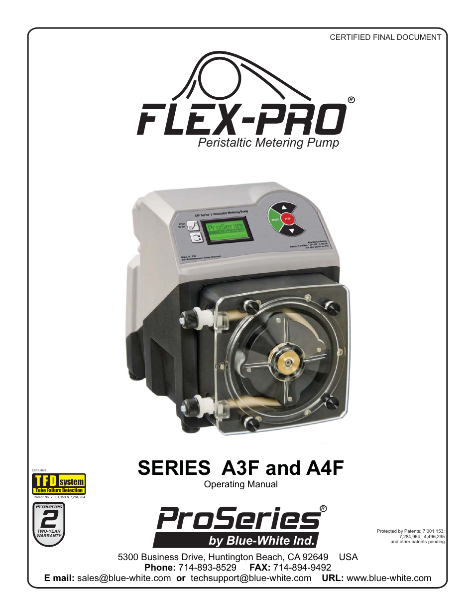 Blue-White FLEX-PRO A4 ProSeries Peristaltic Pump User Manual | 22 pages